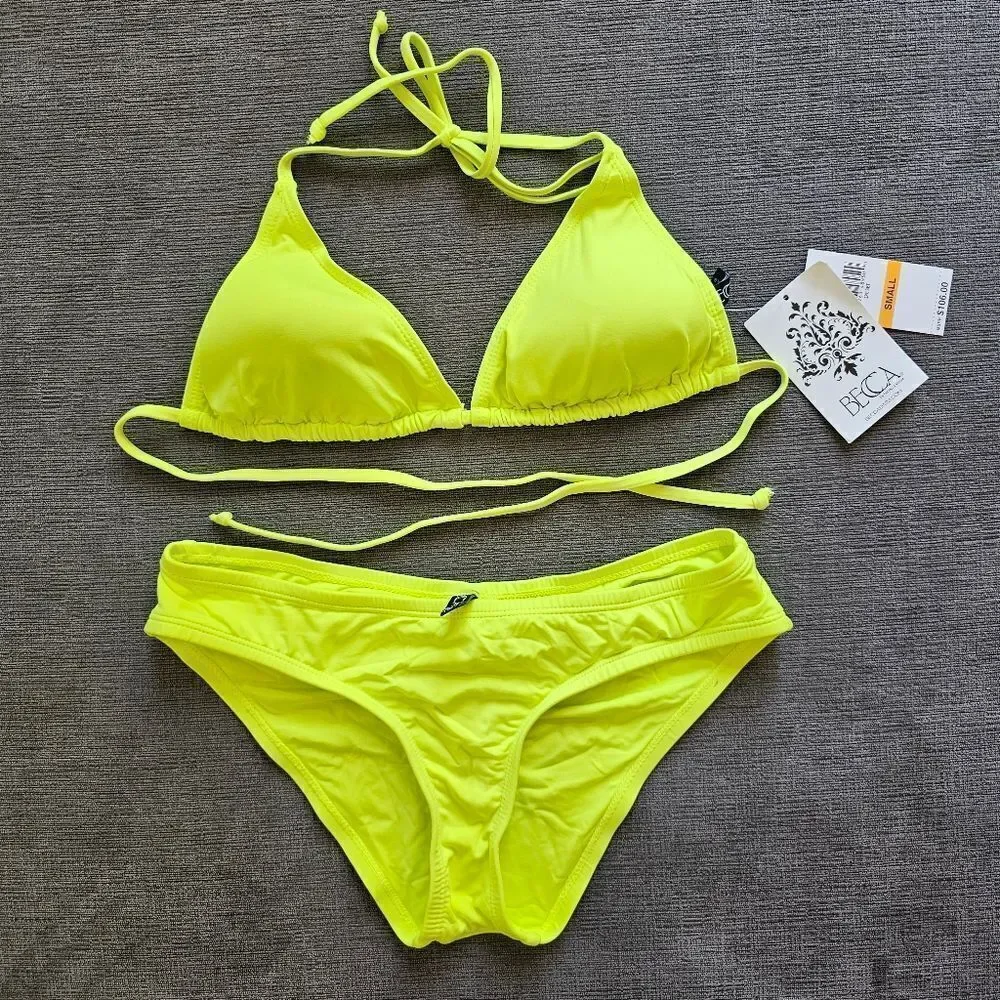 Becca Women's Classic Triangle neon yellow Top & Bottom Two Piece Set Si…